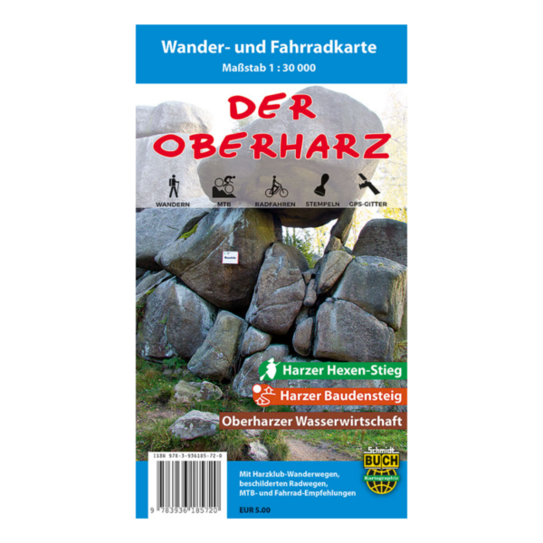 Wander- und Fahrradkarte "Der Oberharz" in Standardausführung im Maßstab 1:30000 mit Harzer Försterstieg, Harzer-Hexenstieg und Harzer Baudensteig
