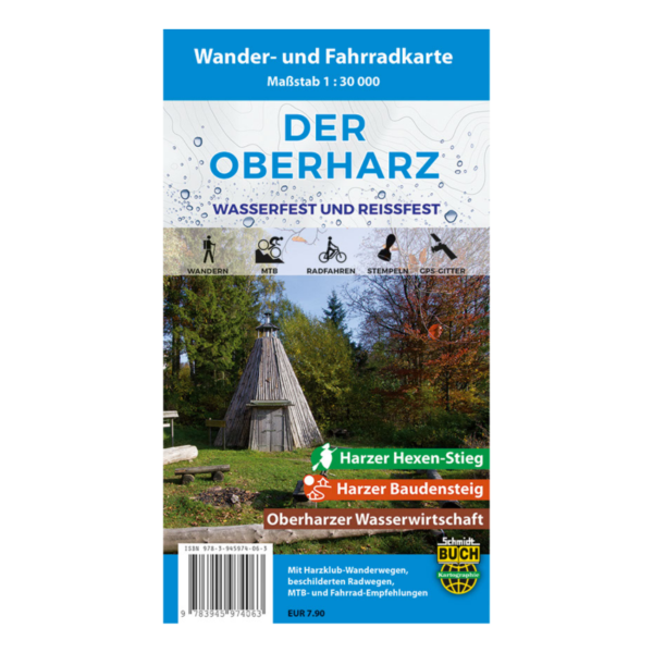 Wetter- und reißfeste Wander- und Fahrradkarte "Der Oberharz" im Maßstab 1:30000 mit Harzer Försterstieg, Harzer-Hexen-Stieg und Harzer Baudensteig
